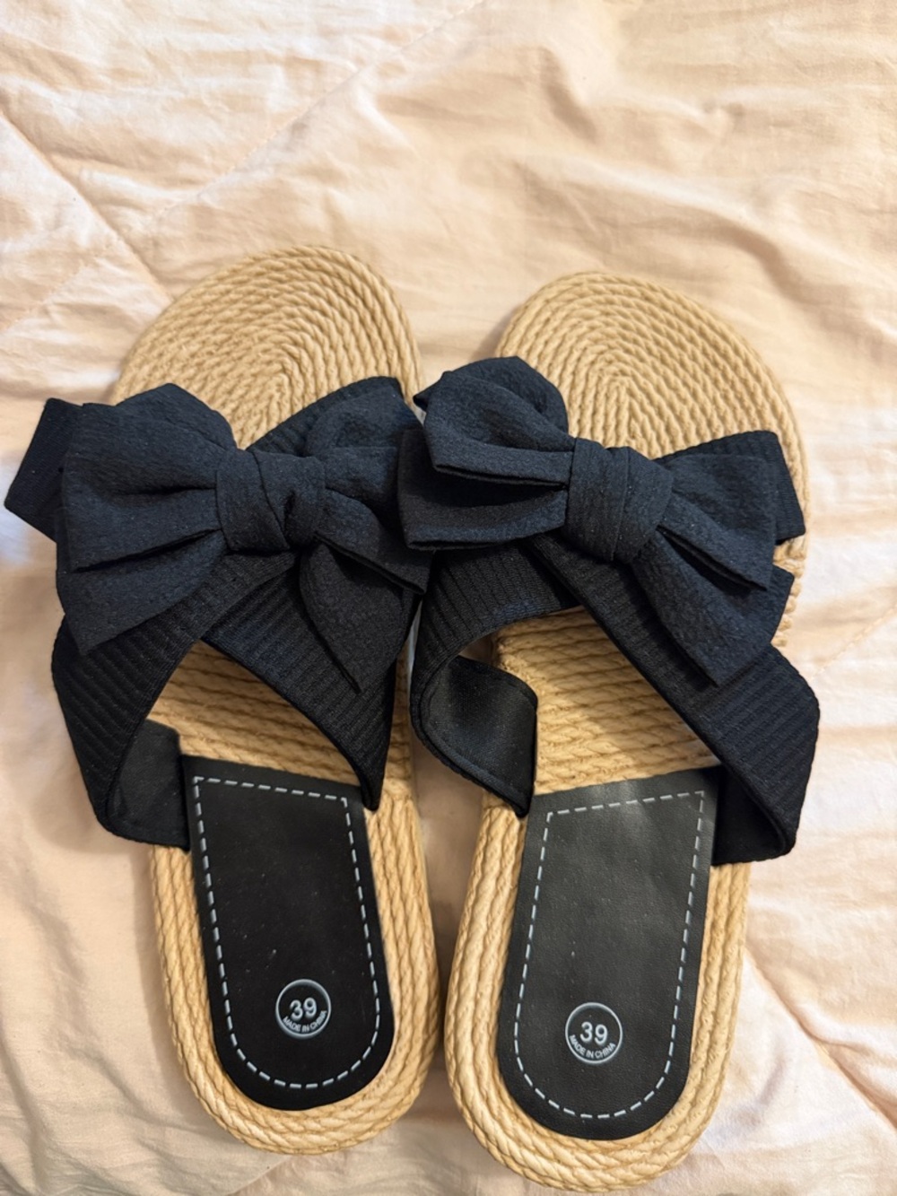 Black Bow Slip-On Sandals for Women